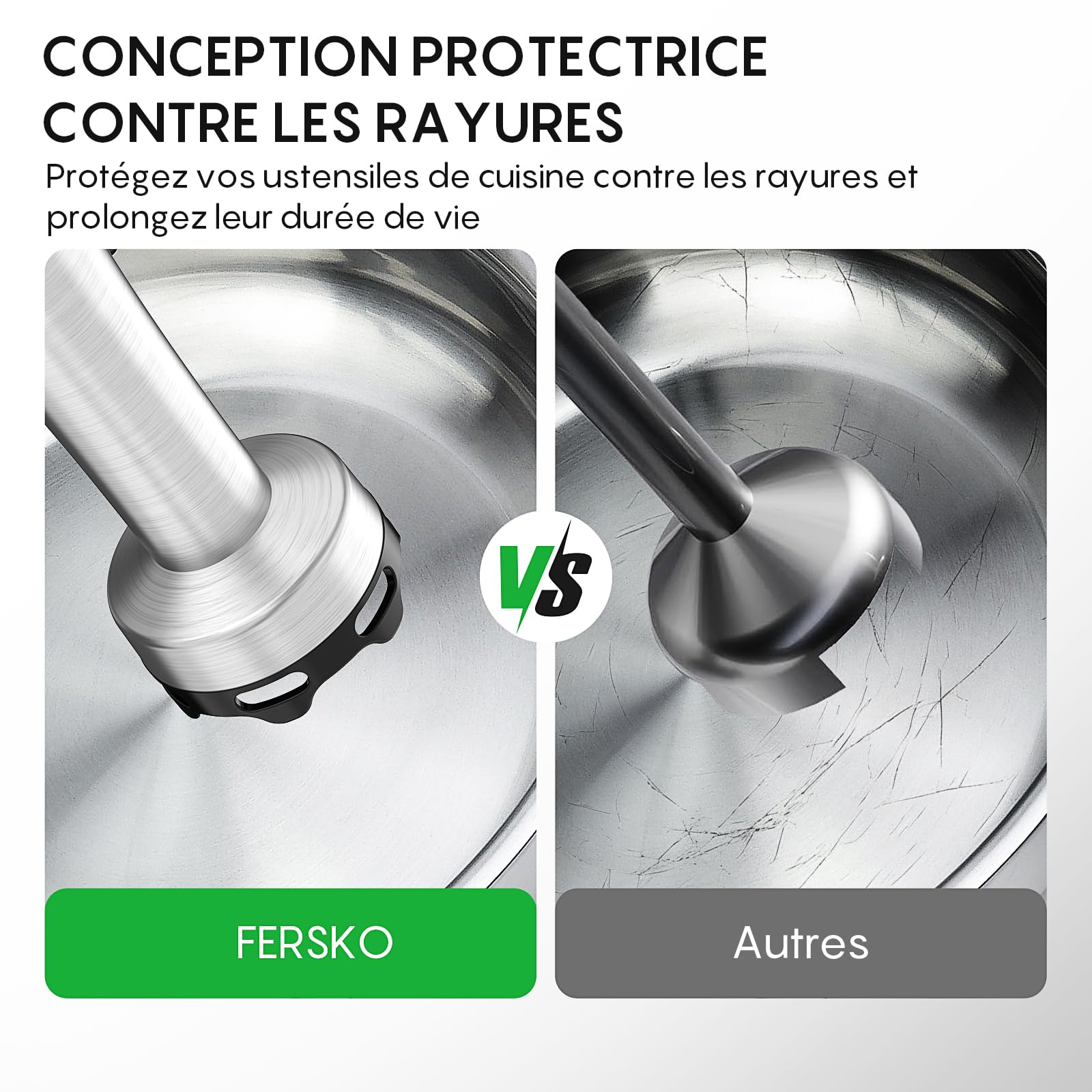 FRESKO Set Mixeur Plongeant 1000W, Mixeur Pied Inox avec Protection, Fouet, Hachoir & Verre Doseur, Vitesses Réglables pour Aliments Bébé, Soupe, Smoothies - 3