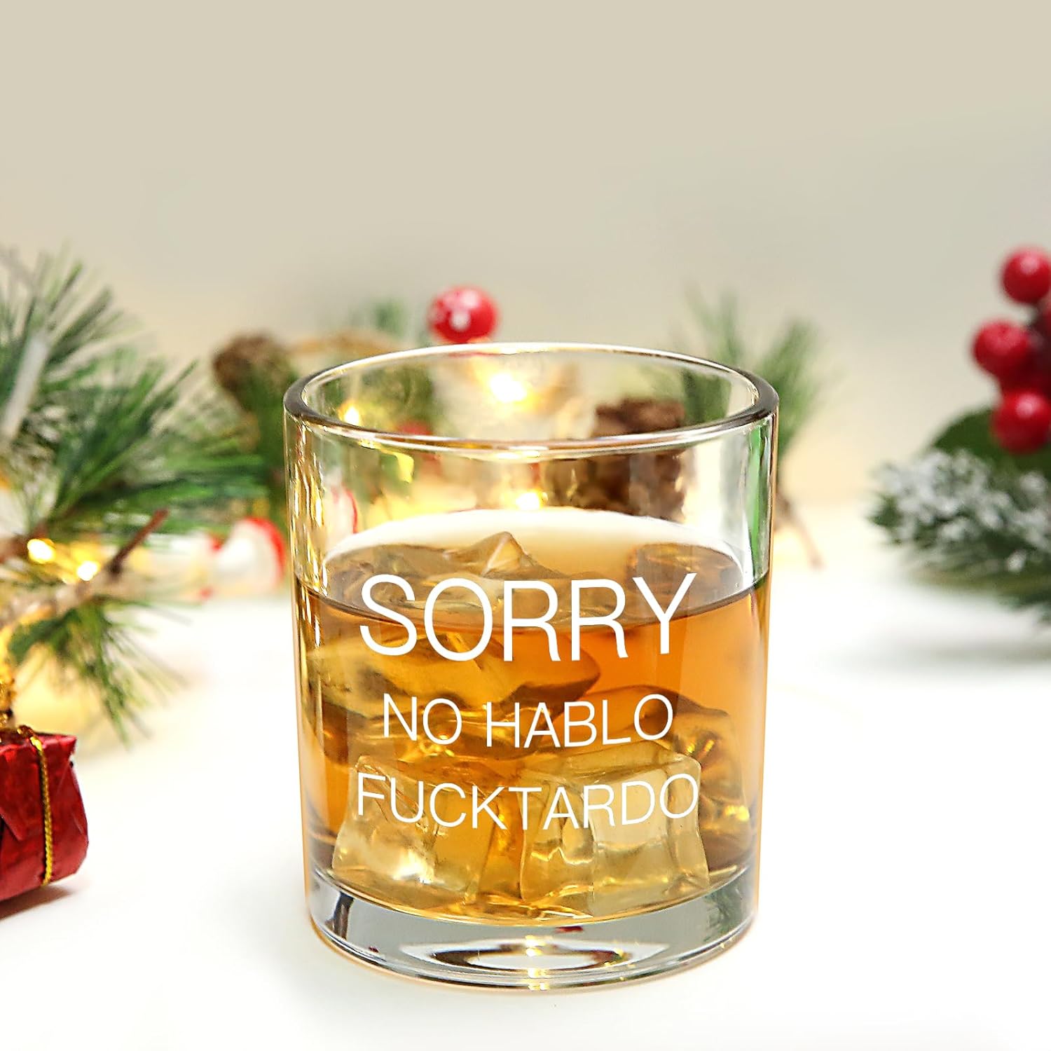 Jogskeor Sorry No Hablo Fucktardo Whiskey Glass 10oz, Funny Gift for Man Woman, Christmas Birthday Gifts for Dad Mom Sister Brother Cowokers Boss Friends