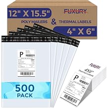 Fuxury 500 Pcs 12x15.5" Poly Mailers Sets with 4x6" Thermal Labels