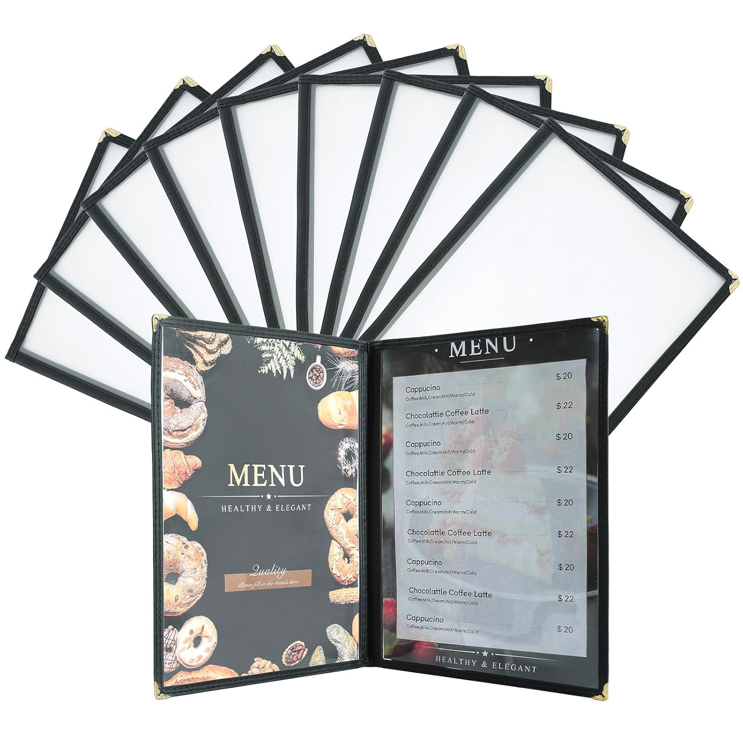 8.5 x 11 Inch Menu Covers, 10 Pack 4 Page 8 View Menu Sleeves Clear View Menu Holder for Kitchen, Restaurant Supplies, Drink, Wine Menu