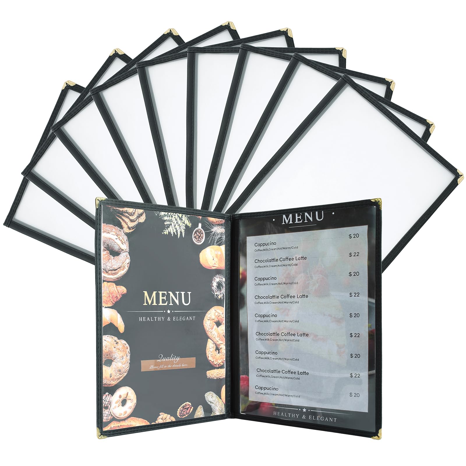 AMGSH 8.5 x 11 Inch Menu Covers, 10 Pack 2 Page 4 View Menu Sleeves Clear View Menu Holder for Kitchen, Restaurant Supplies, Drink, Wine Menu