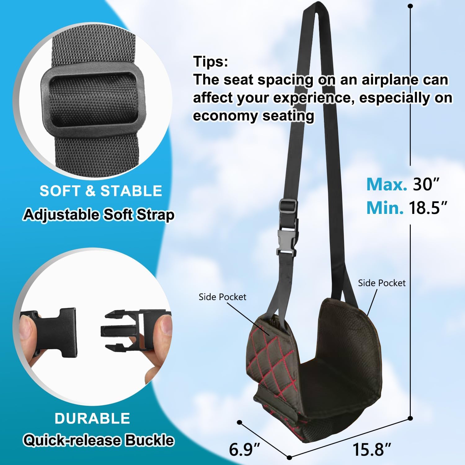 3 in 1 Airplane Footrest Foot Hammock...