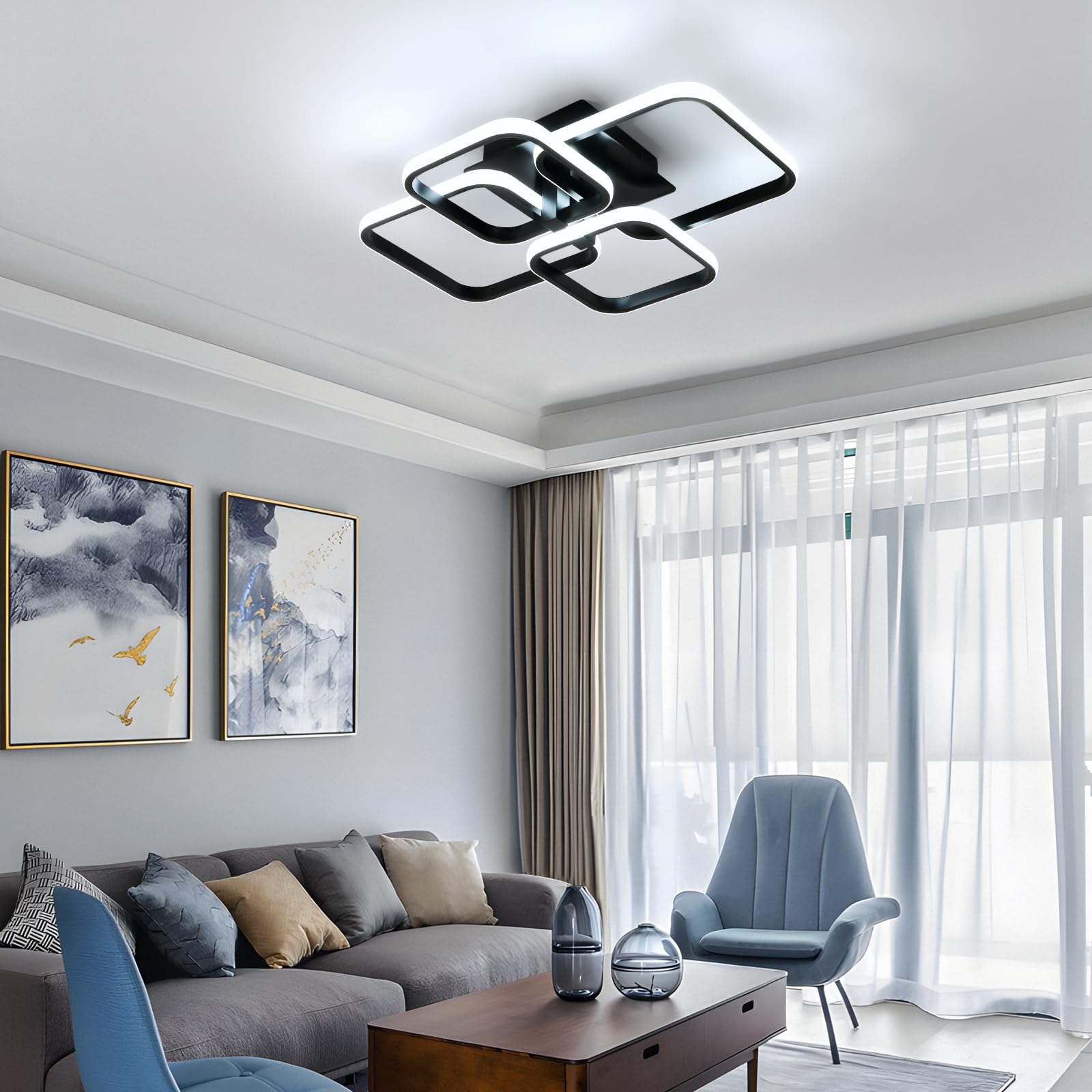 Comely Plafonnier LED Dimmable avec Télécommande, 48W Luminaire Plafonnier | 5400LM Éclairage de Plafond pour Chambre à Coucher Salle, 3000K-6500K
