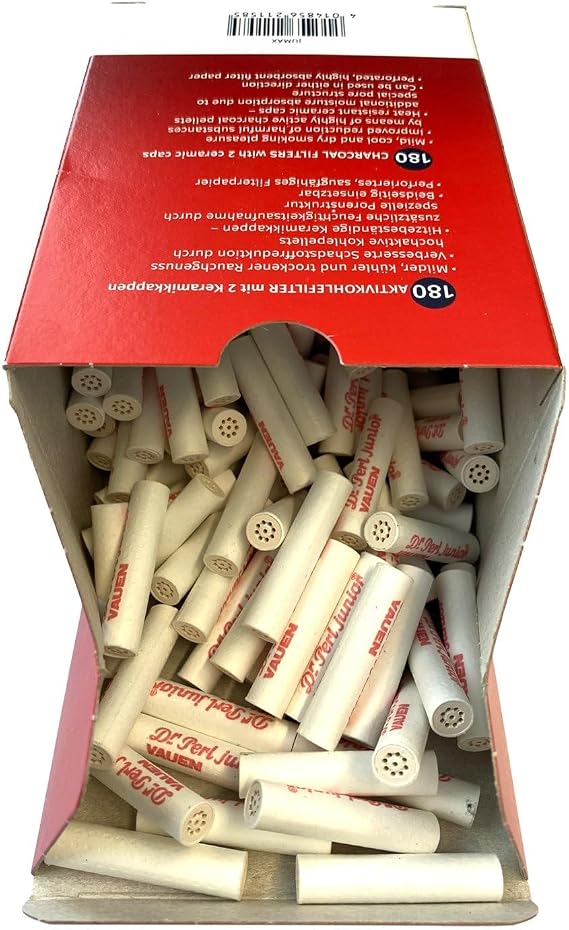 VAUEN Dr. Perl Junior 9mm Charcoal Pipe Filters, 180 Count Value Pack