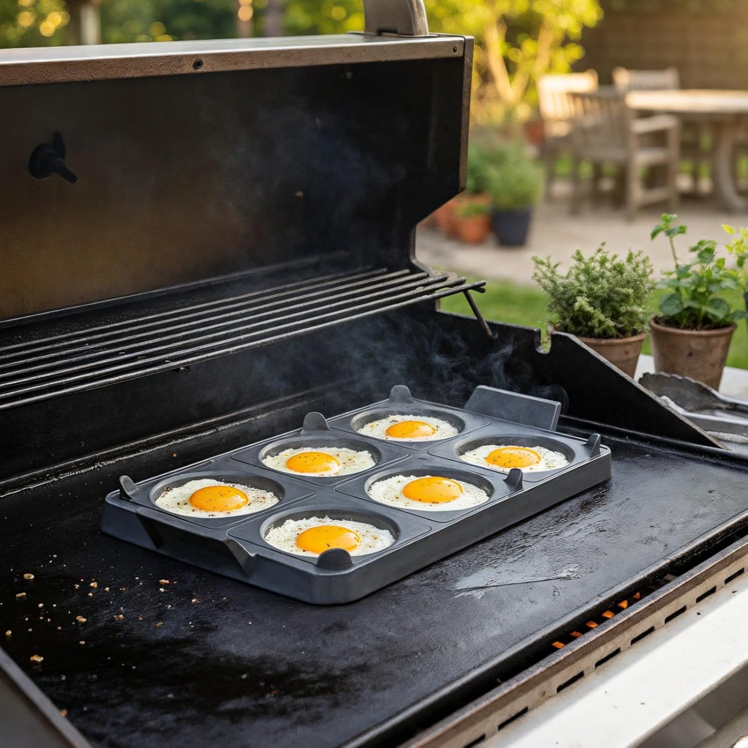 Silicone Egg Molds, 6-Hole Nonstick Rings for Frying Eggs, Compatible with Blackstone Griddle Cookware, Integrated Tray with Flexible Handles, High Heat Resistant, Perfect for Pancakes