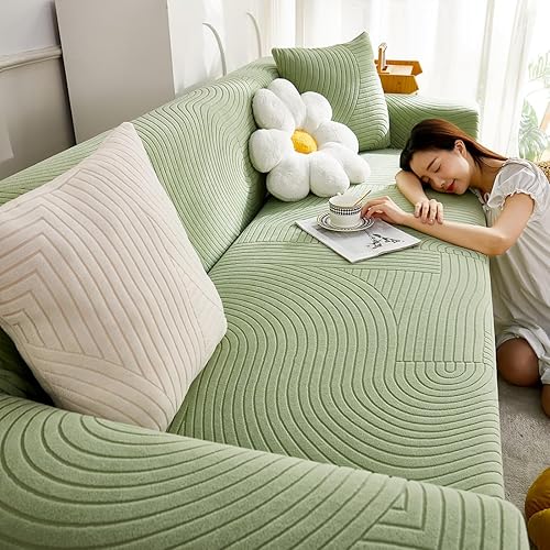 Miniatura 3 de vctops 1 funda para silla de jacquard geométrico para sala de estar, fundas elásticas de vellón sherpa con brazos, funda antideslizante suave para