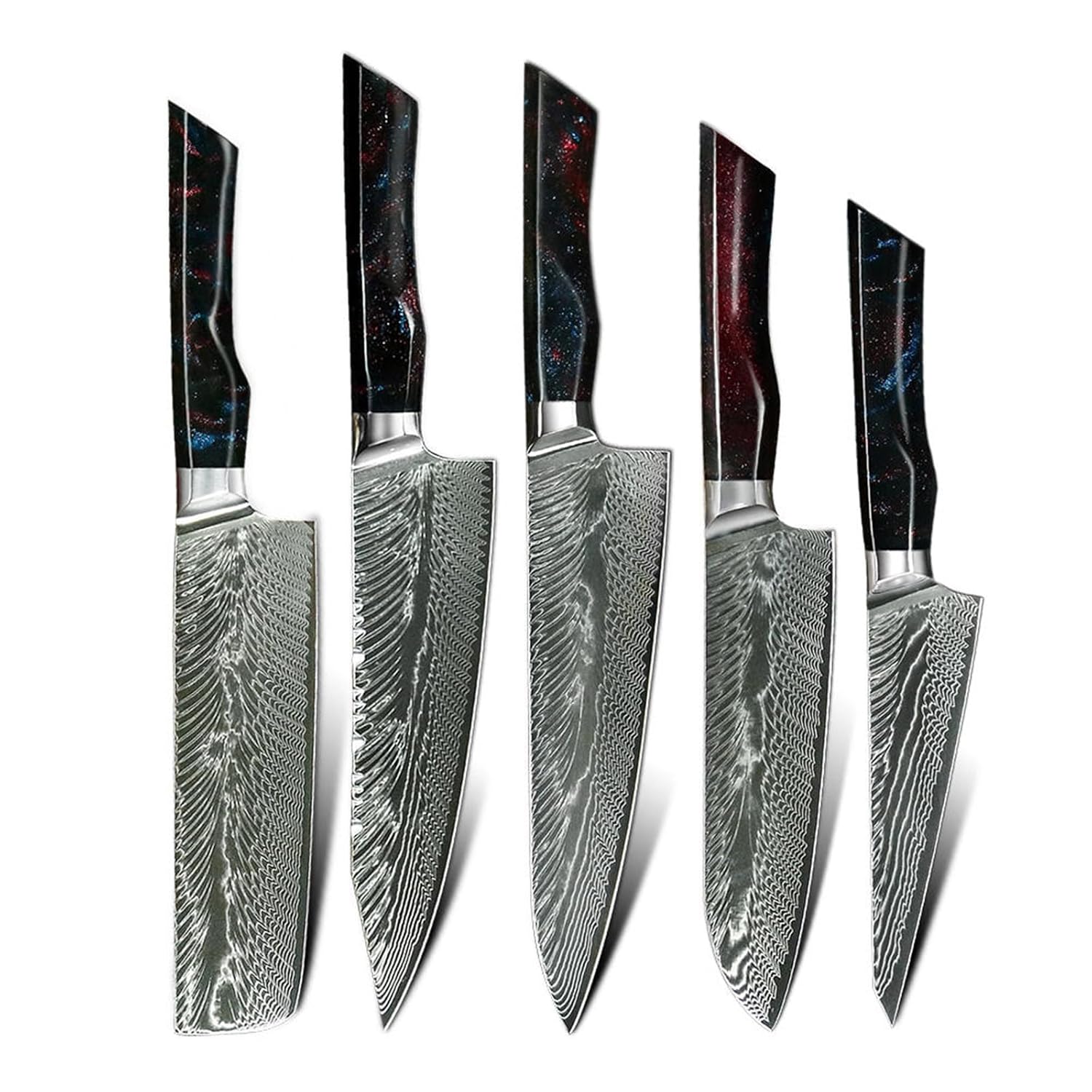 Damascus Steel Knife Set 5 PCS Cutlery Set Extremely Sharp And Cut Easily Premium Quicksand Epoxy Resin Handle