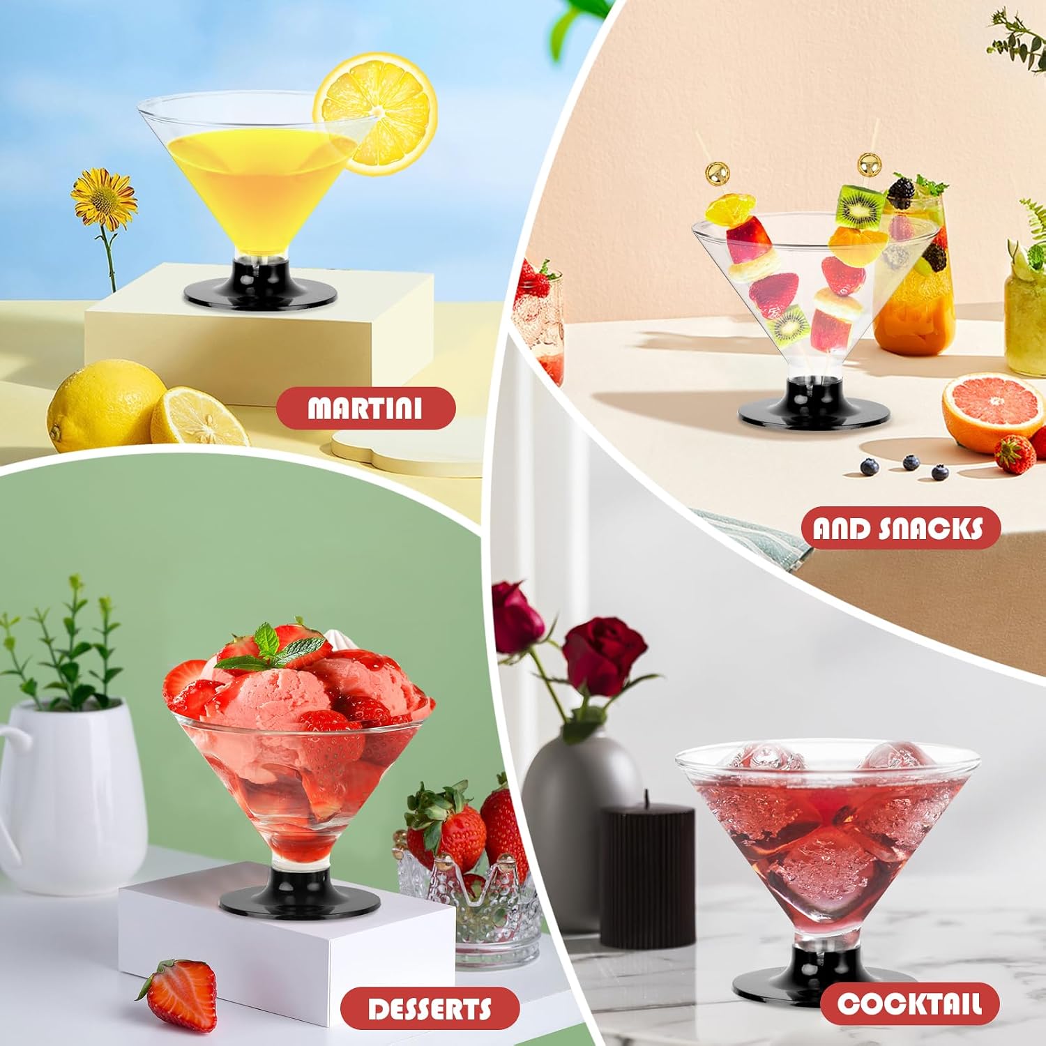 25 PCS Plastic Disposable Martini Glasses, 5oz Clear Acrylic Cocktail Cups