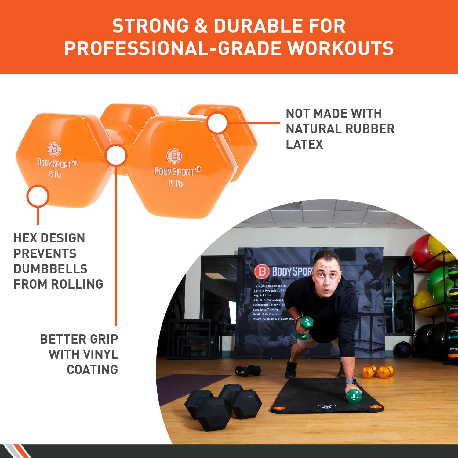 Body Sport Vinyl Dumbbell Hand Weight – Dumbbells for Exercises – Strength Training Equipment – Neoprene Dumbbells – Home Gym Accessories – Weight Training – Pair