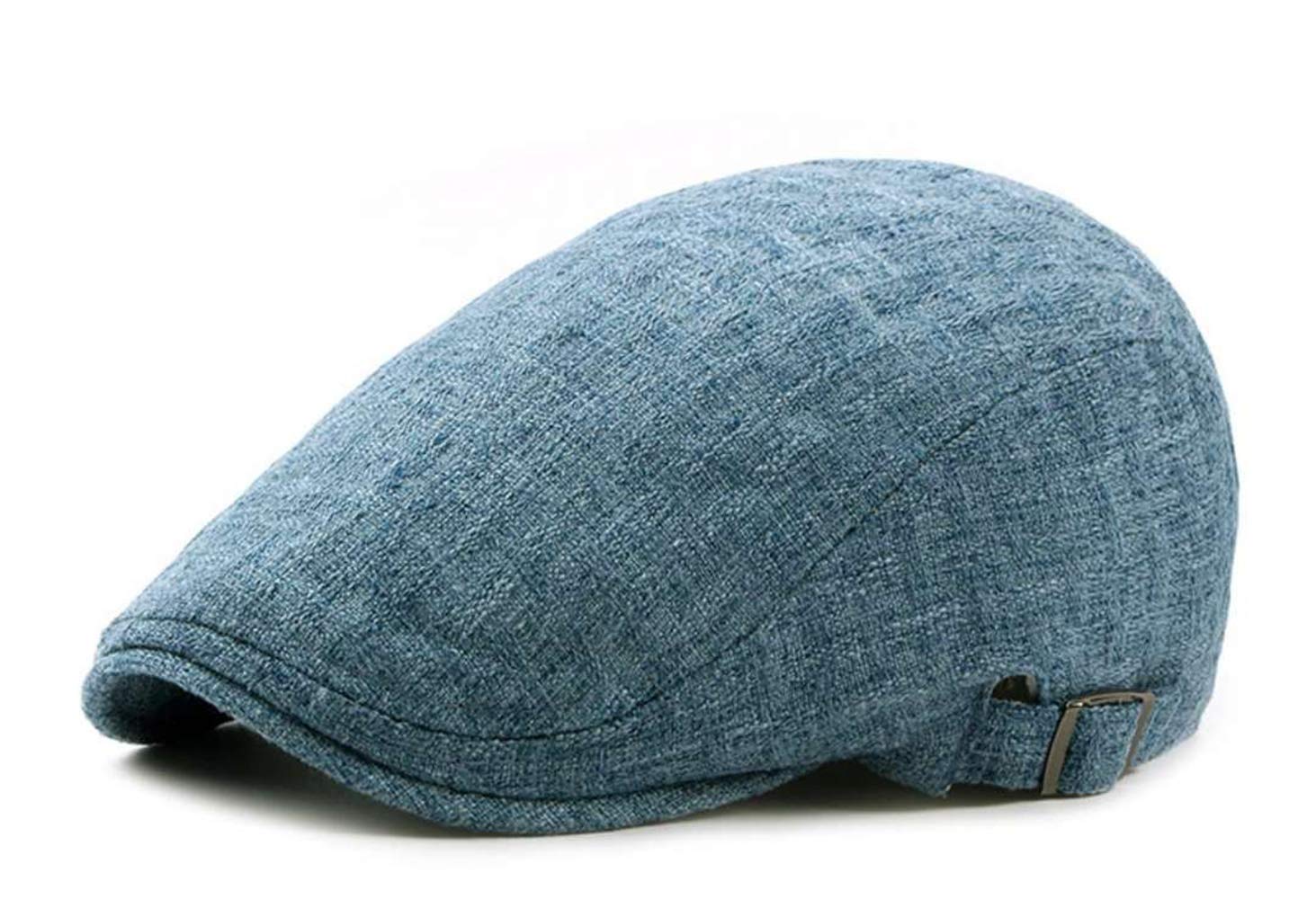 CHENNUO Vintage Cotton Linen Flat Cap Mens Beret Cabbie Hat Ivy Newsboy Cap Driving Hat (Blue)