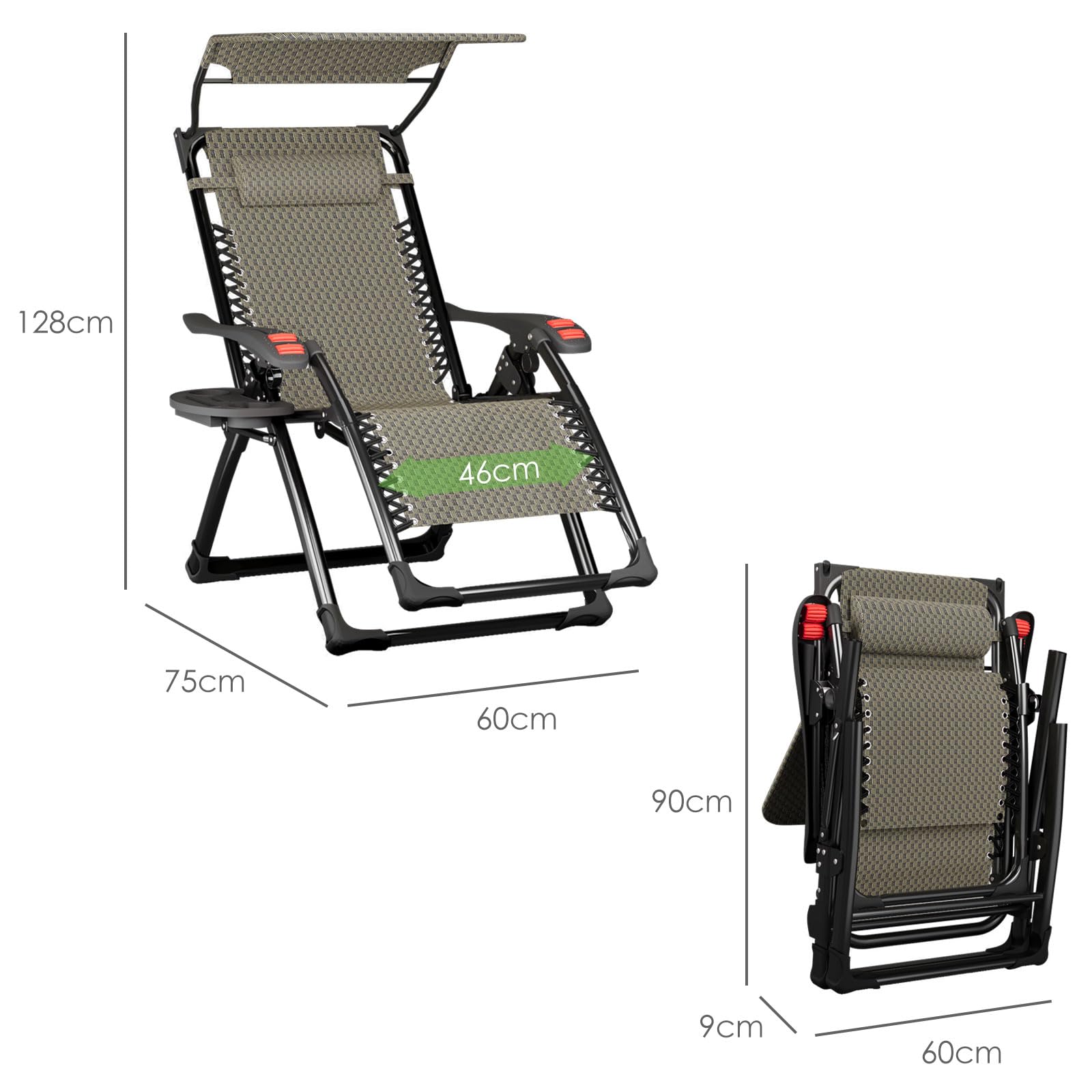 ATORPOK SHOP Bain de Soleil Chaise Longue de Jardin avec Pare-Soleil & Coussin，Fauteuil de Jardin Chaise Longue Pliable & Inclinable，capacité 200kg Pliable & résistant aux intempéries