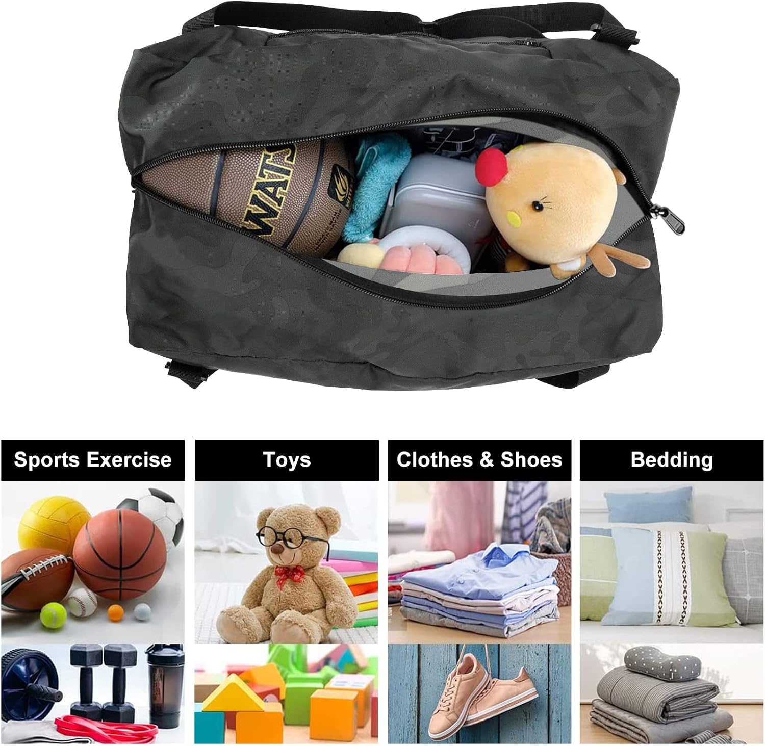 HOLYLUCK Foldable Travel Duffel Bag For Women & Men Luggage Great for Gym (midnight camo) image 5