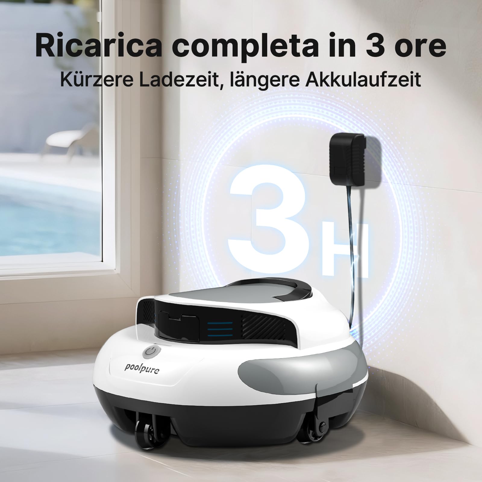 POOLPURE 2026, robot da piscina, batteria da 5000 mAh, pulizia potente, batteria da 120 min, batteria senza fili, aspirapolvere per piscina, parcheggio automatico, indicatori LED, impermeabile IPX8