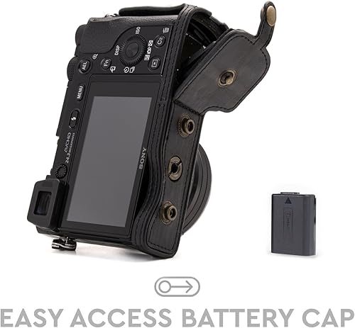 Miniatura 4 de MegaGear Sony Alpha A6300, A6000 - Funda de piel para cámara y correa para cámara, con acceso a la batería, color negro, MG984