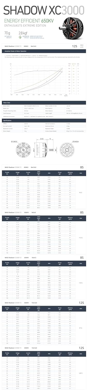 Shadow XC3000 8-12S Brushless Motor for X8 Professional Cinematic FPV Drones with 7-10 inch Drone Racing RC Hobby rig (650KV)