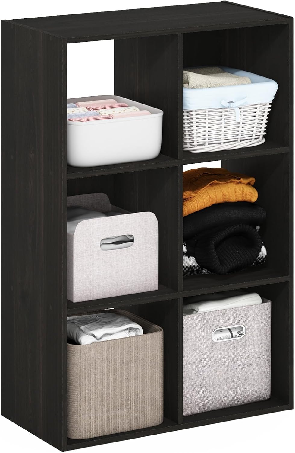 Furinno Pelli Cubic Multipurpose Clothing & Closet Storage Organizer Shelf, 6-Cube, Espresso