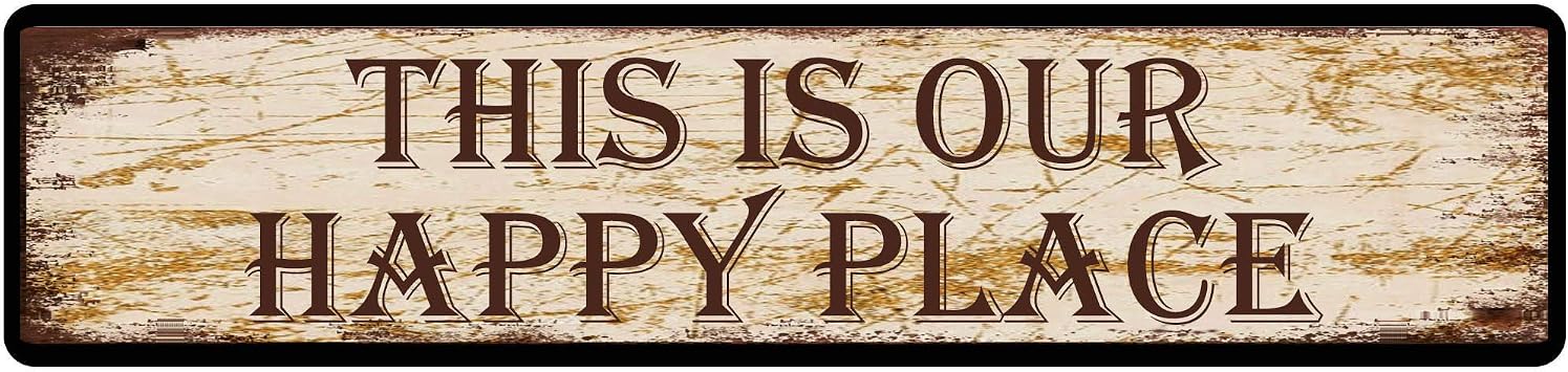 snowsun Metal Sign This is Our Happy Place Vintage Signs Retro Tin Signs Aluminum Sign for Bedroom Kitchen Garden Wall Pub Club Coffee Hanging Decor 4x16 Inch