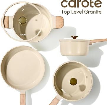 CAROTE 22pcs Ceramic Cookware Sets, Pots and Pans Set | Non-Toxic Kitchen Cooking Set with Silicone Lids, Easy Clean, Even Heating, Fit All Stovetops, PFAS FREE