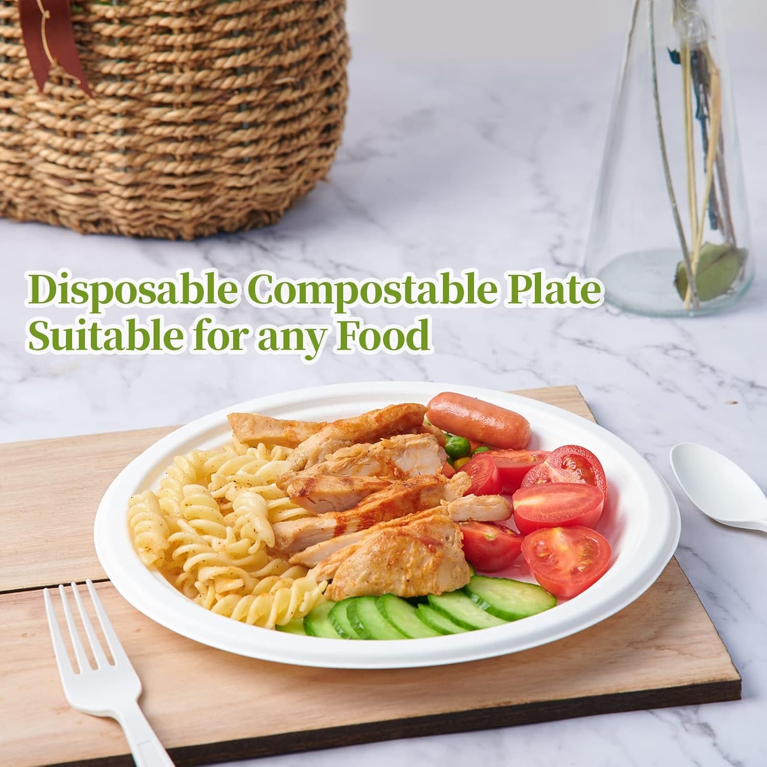 ECOLipak 120 Pack Compostable Paper Plates, 9 inch and 7 inch Heavy Duty Disposable Paper Plates, Eco friendly Sugarcane Biodegradable for Party Dinner Birthday - Image 5