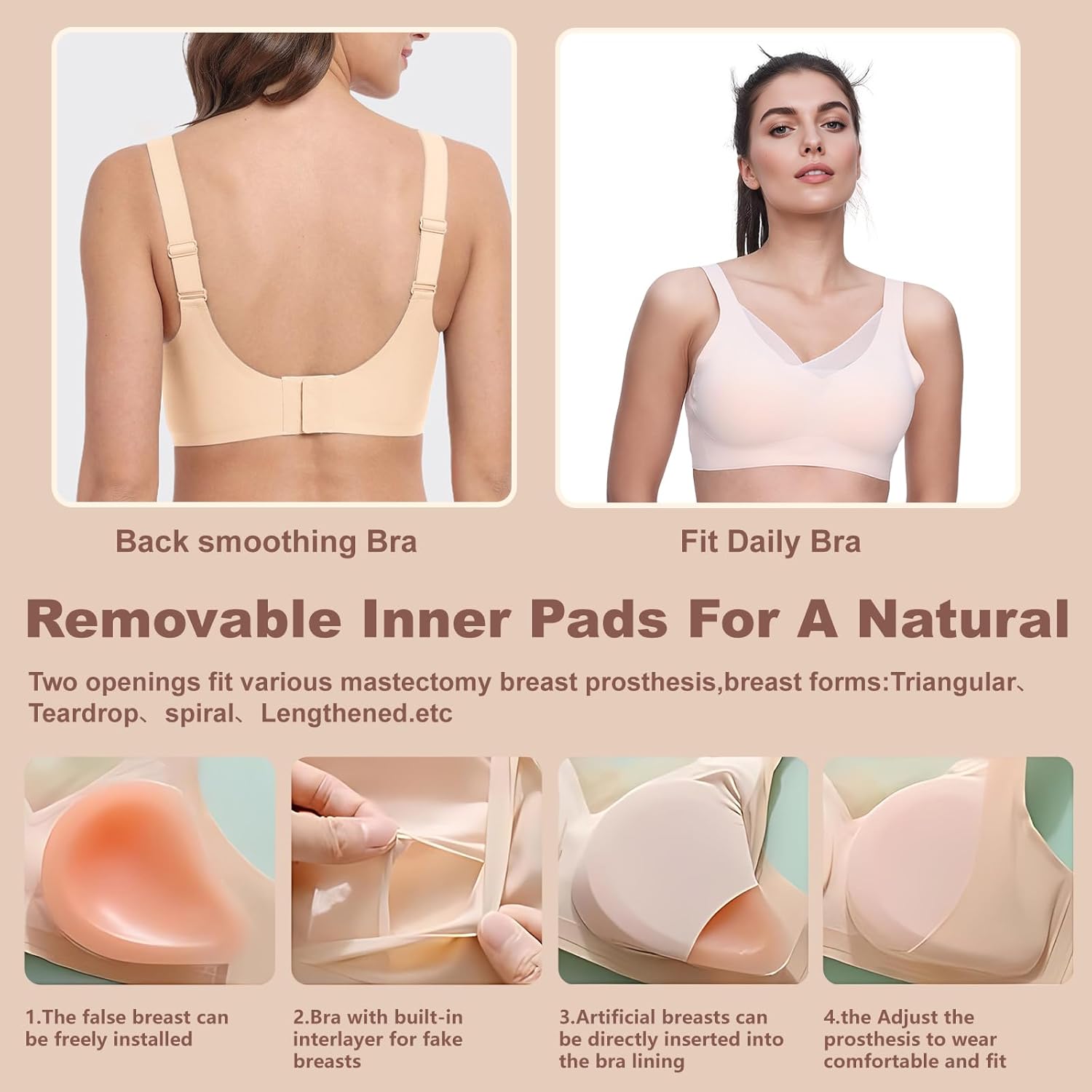 Post-Mastectomy Bras with Removable Prosthetic Pockets - Comfortable & Supportive Breast Cancer Recovery Bras for Women - Image 2
