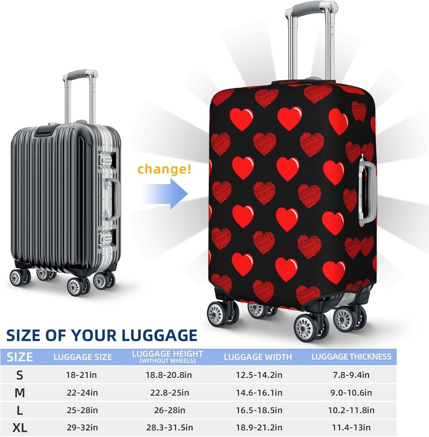 Suitcase Covers For Luggage Valentine'S Day Red Heart Elastic Stretch Luggage Cover Protector (For 18-32 Inch Suitcase)