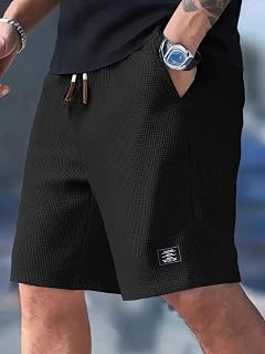 Men's Textured Shorts, Black, Drawstring Waist, Casual Athletic Style Price In India