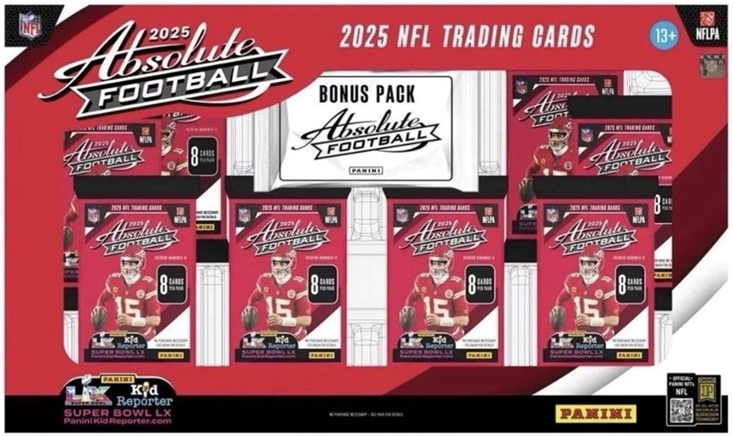 2025 Panini Absolute Football Bundle Box, 8 Bulk Packs, 8 Cards per Pack, 1 Bonus Pack