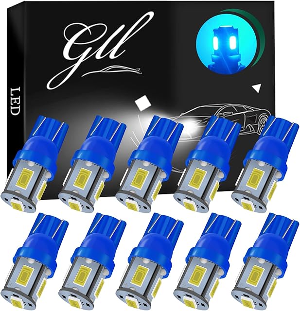 W5W Bulbs, 501 LED Bulbs Ice Blue T10 LED Bulbs 5630 5SMD T10 Capless LED Bulbs Wedge T10 Car Bulbs for Car Number Plate Lights, Dome Lights, Side Lights, Dashboard Lights