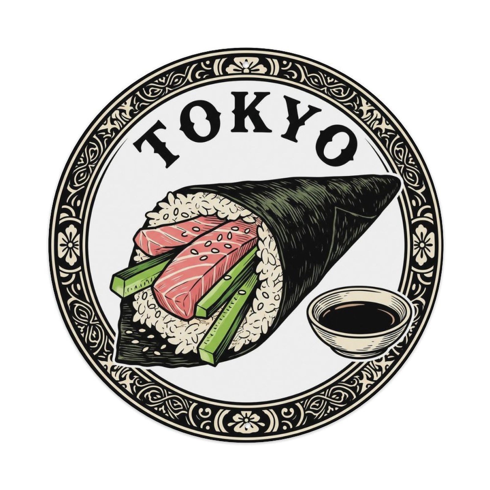 Olyhtr 8X8inch Classic Style Sushi Temaki Handroll Nori Rice Ukiyo Woodblock Metal Tin Sign