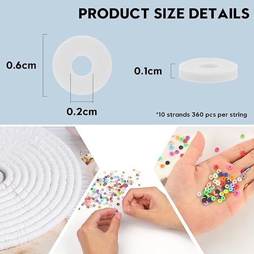 Miniatura 37 de 3600 cuentas de arcilla para hacer pulseras, 10 hebras planas redondas de polímero rosa de arcilla rosa de 0.236 pulgadas (0.236 in), cuentas Heishi
