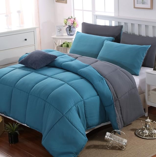 AYSW Duvet Double Comforter Cooling and Anti Allergy All Season Grey and Teal NO Pillowcases Only Quilt 10.5 Tog Duvet