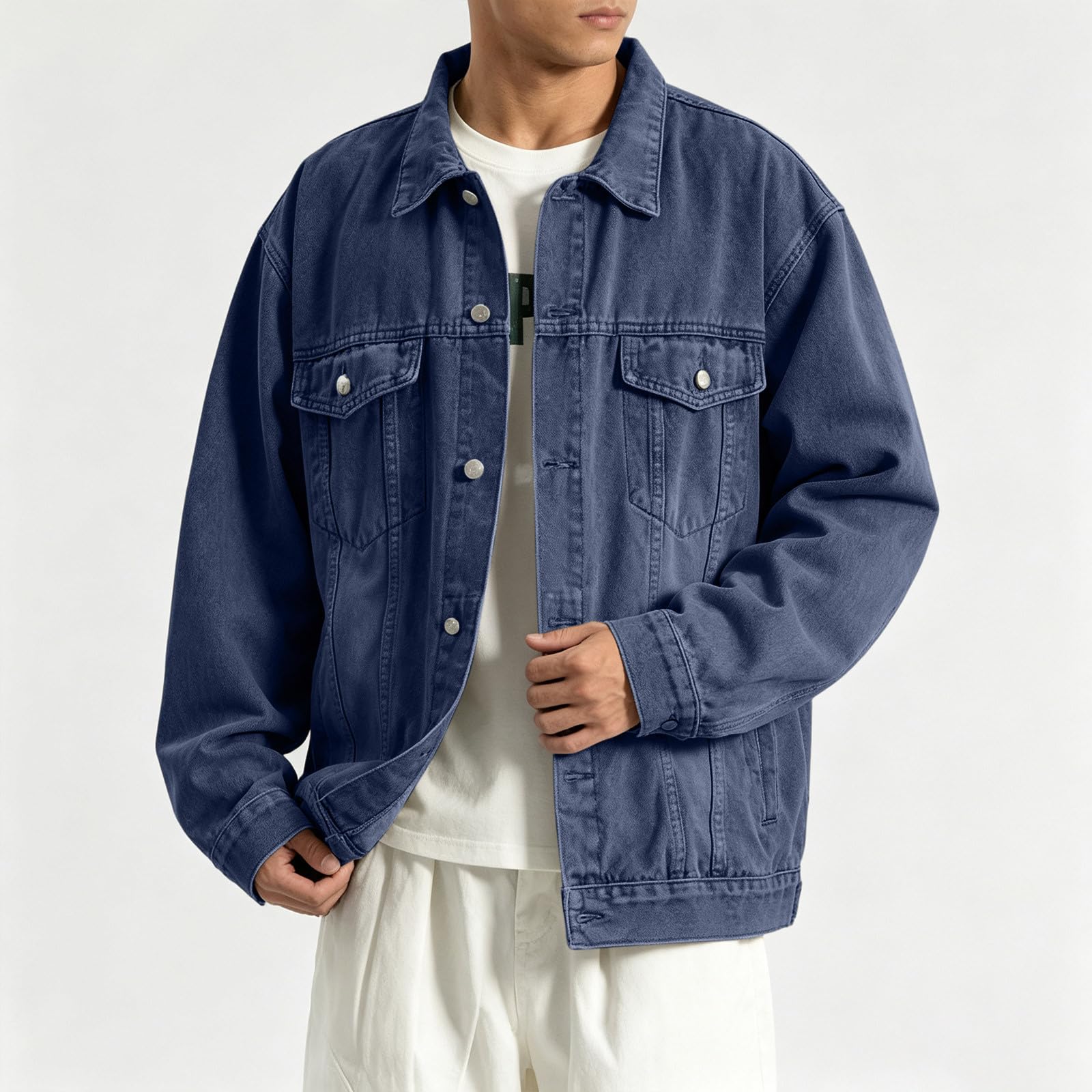 Jeansjacke Herren Denim Jacke Casual Übergangsjacke Klassische Cowboy Coat