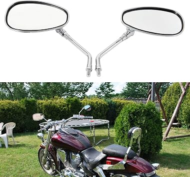 Motorcycle Mirrors Chrome, Universal 10mm Motorcycle Rear View Side Mirrors Handle Bar End Chrome Motorcycle Mirrors