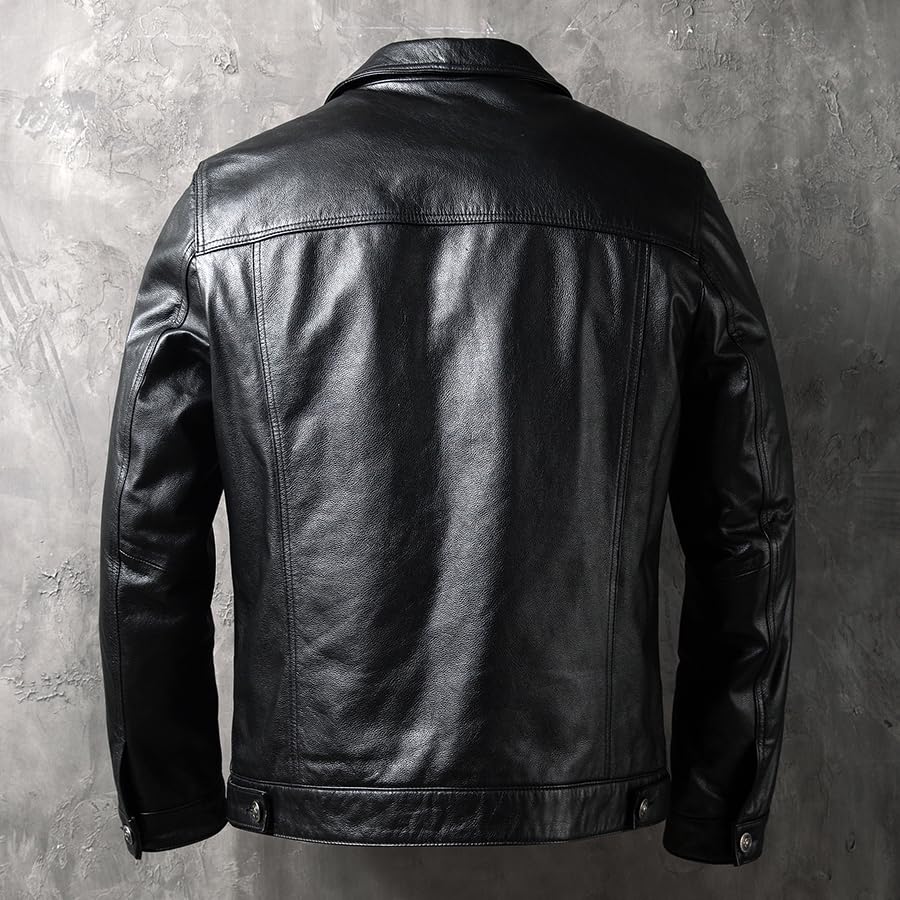 Men's Black Genuine Cowhide Leather jacket Biker Racer Biker Jacket Vintage Jacket For Men4