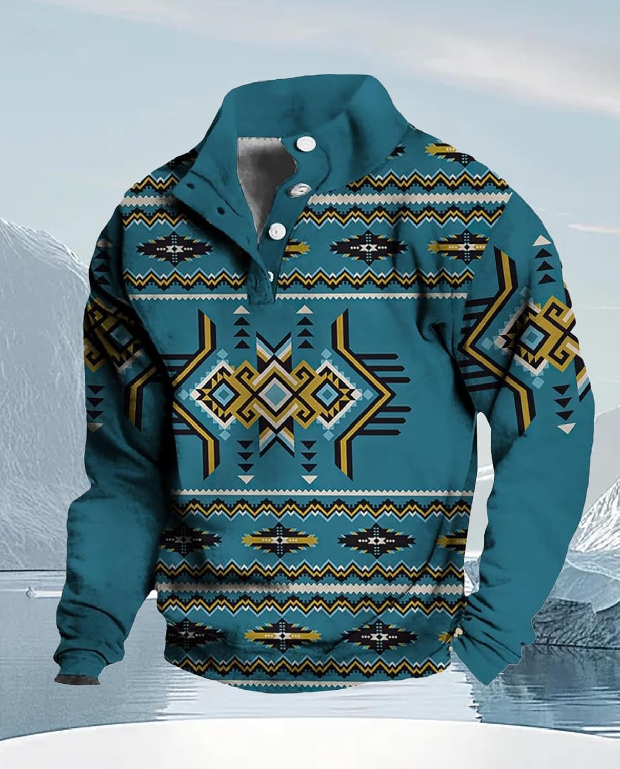 Western Sweatshirts for Men Aztec Ethnic Print Quarter Zip Pullover Fleece Hoodies Casual Stand Collar Sweatshirt - Image 4