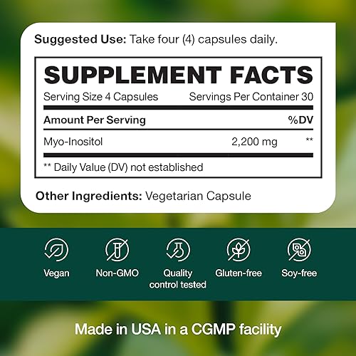 Miniatura 5 de Myo-inositol - 2200 mg más fuerte RMN verificado - 120 cápsulas de polvo de alta potencia - Mejor valor mio-inositol - Hecho en los Estados Unidos
