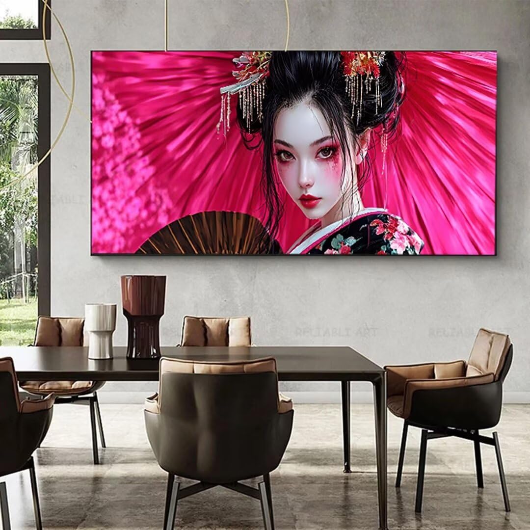 Giappone Dipingi con i Numeri Principianti Adulti, Dipingi con i Numeri Kit Donna Pittura a Olio su Tela Fai da Te - Passatempo per Adulti per la Decorazione Casa o Regalo, Senza Cornice 80x160cm 4-Q