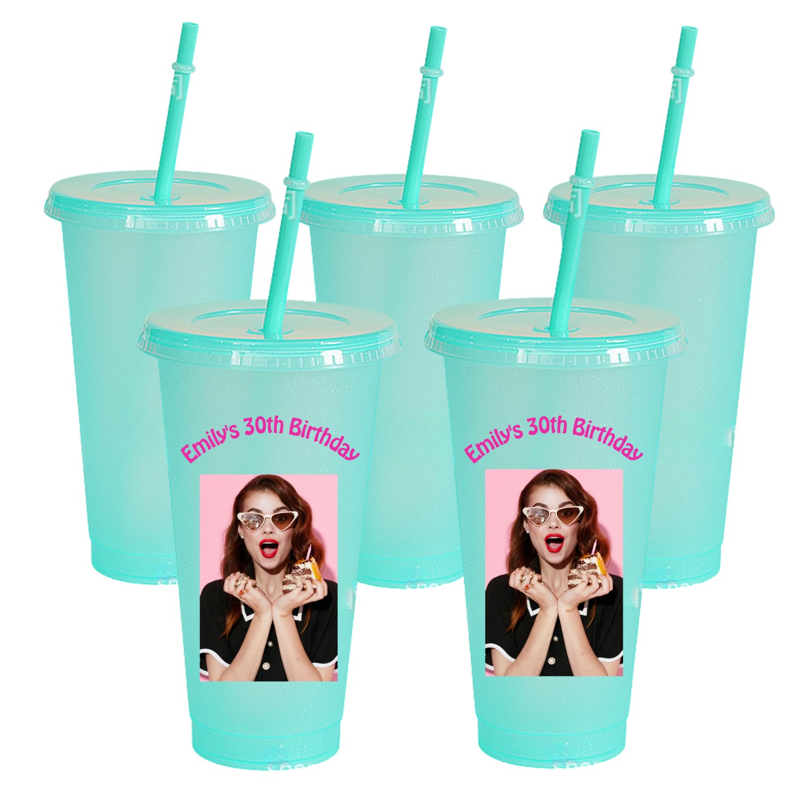 1-100 Pack Personalised Cold Cups, 24oz, Custom Reusable Plastic Mug for Beach, Pool Gatherings Birthday Wedding Baby Shower Hen Party Favours Gift (Lake Blue)