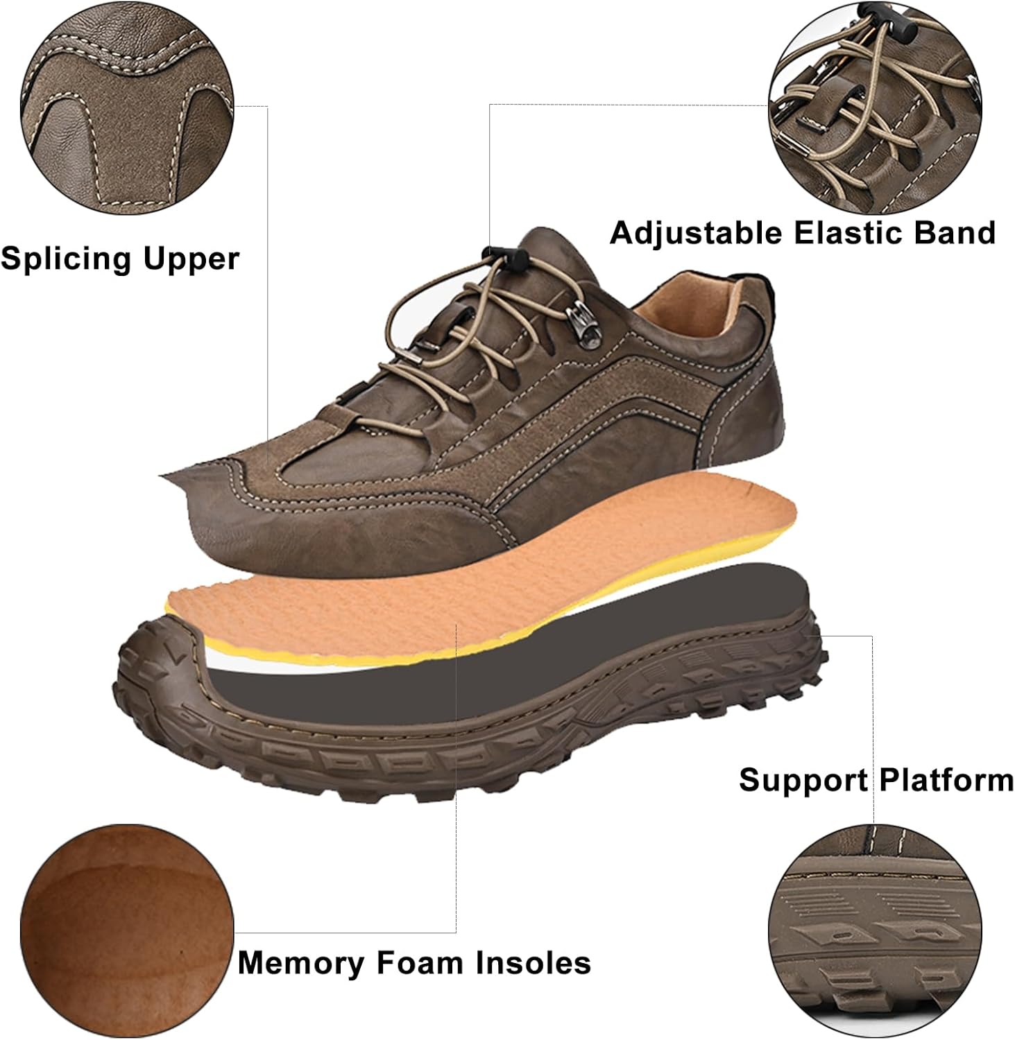 Men's Lightweight Waterproof Hiking Shoes Comfortable Leather Non-Slip Platform Slip On Trekking Trail Shoes Casual Fashion Outdoor Walking Work Sneakers