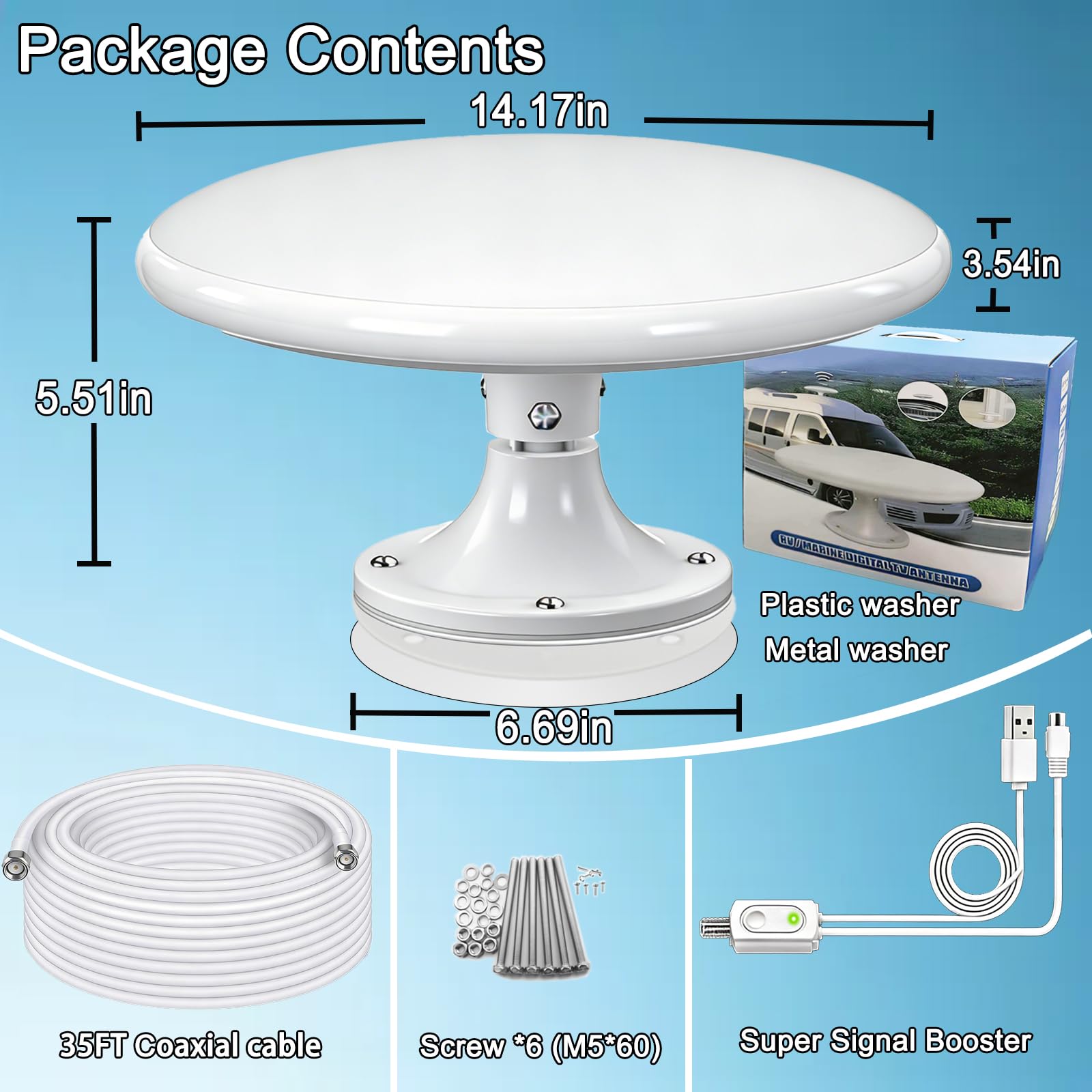 Antenna TV esterna, Freeview HD RV TV, antenna omnidirezionale a lungo raggio a 720°, antenna per ricezione Smart TV, per caravan/camper/camper/yacht/soffitta