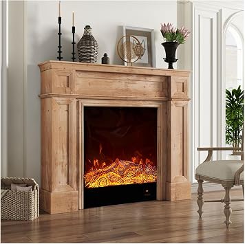 Mantlepiece Fireplace Interior Antique Shelf for Electric Fireplace Coffee Table Antique Cabinet Console Table Sofa Back Entrance Side Decorative Shelf Wood Color, 90*20*100cm Parallel Import Goods