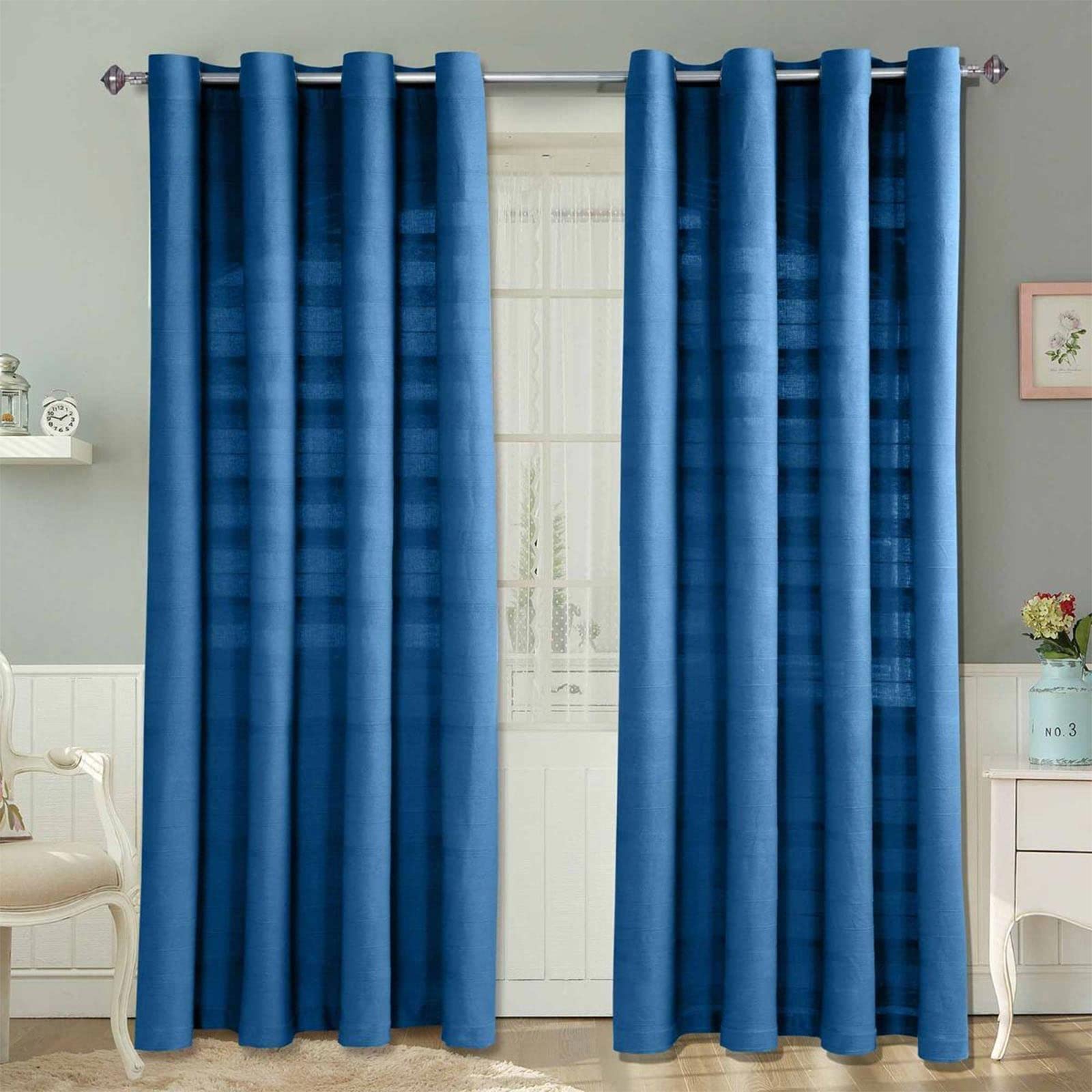 Homescapes Cuscino, Colore Blu, Cotone, Blu, Coppia di Tende 167 x 183 cm
