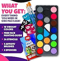 Vista 3 de Blue Squid Face Painting Kit for Kids – 18 Colors Kids Face Paint Kit Palette with Stencils & Guided Tutorial, Water Activated Non Toxic Washable