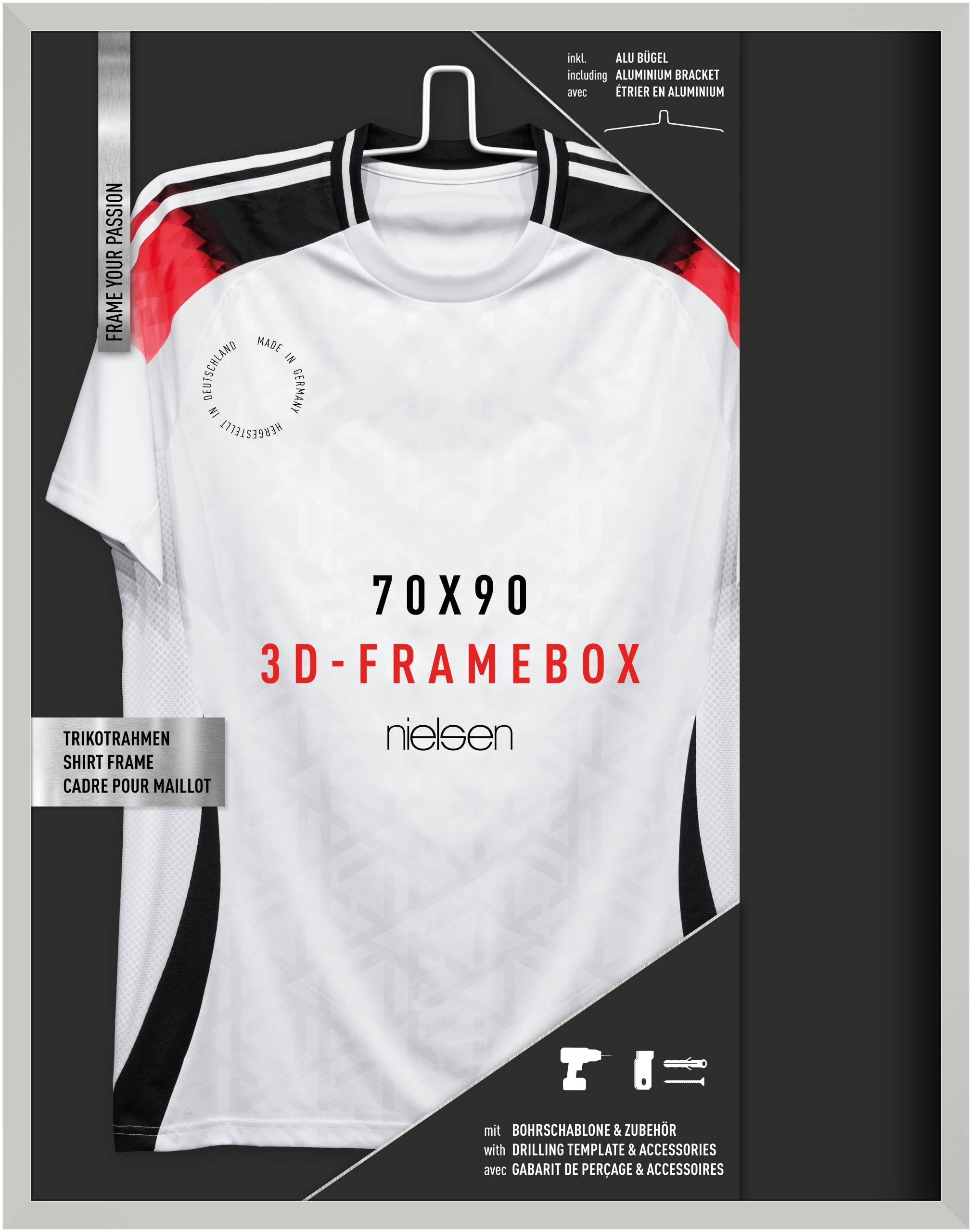 Cadre maillot 70 x 90 cm en aluminium argent mat avec plaque acrylique nielsen
