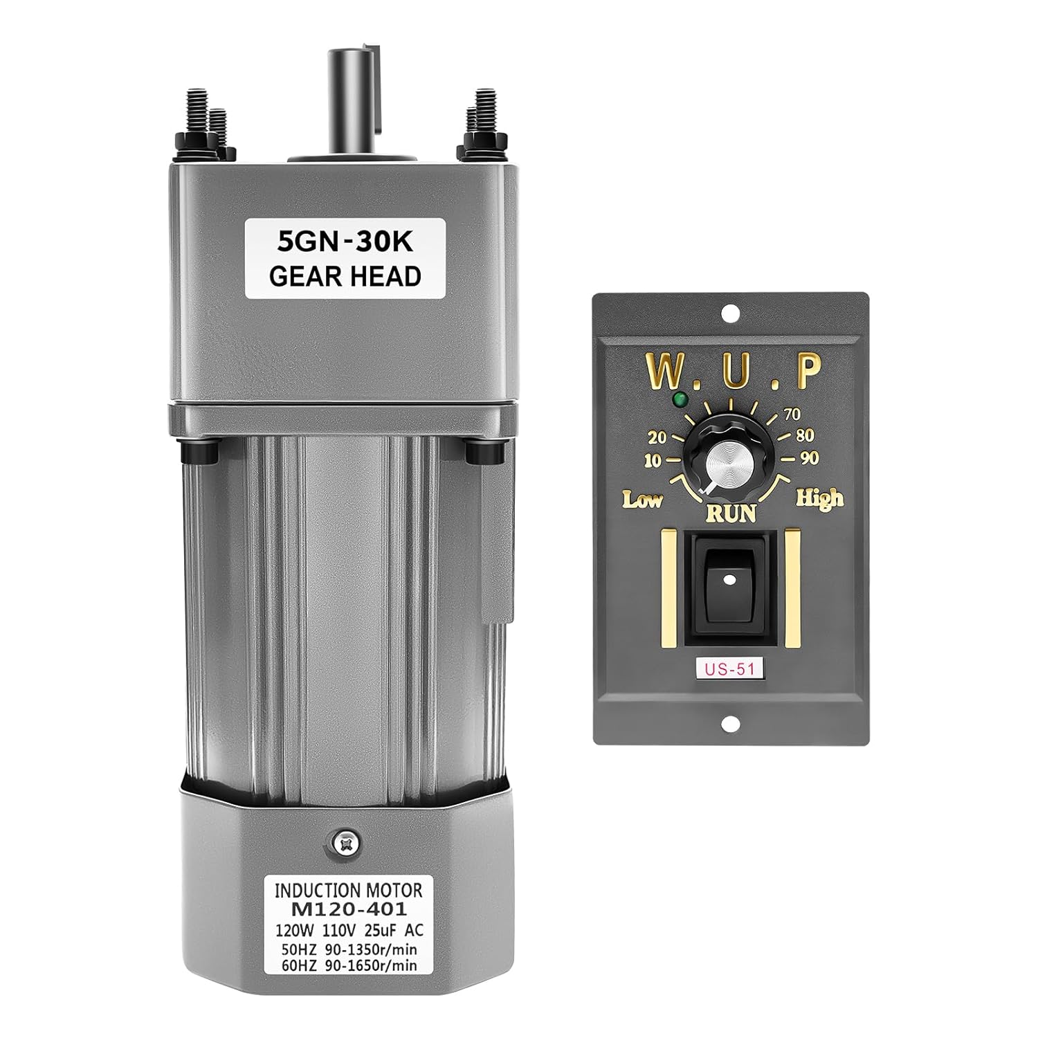 High Torque AC Gear Motor,110V 120W Electric Motor with 1: 30(30k) Geared Reduction Ratio,Built-in Geared Reduction Mechanism 45RPM Geared Motor,Gears Motors+Reducer+ Speed Controller