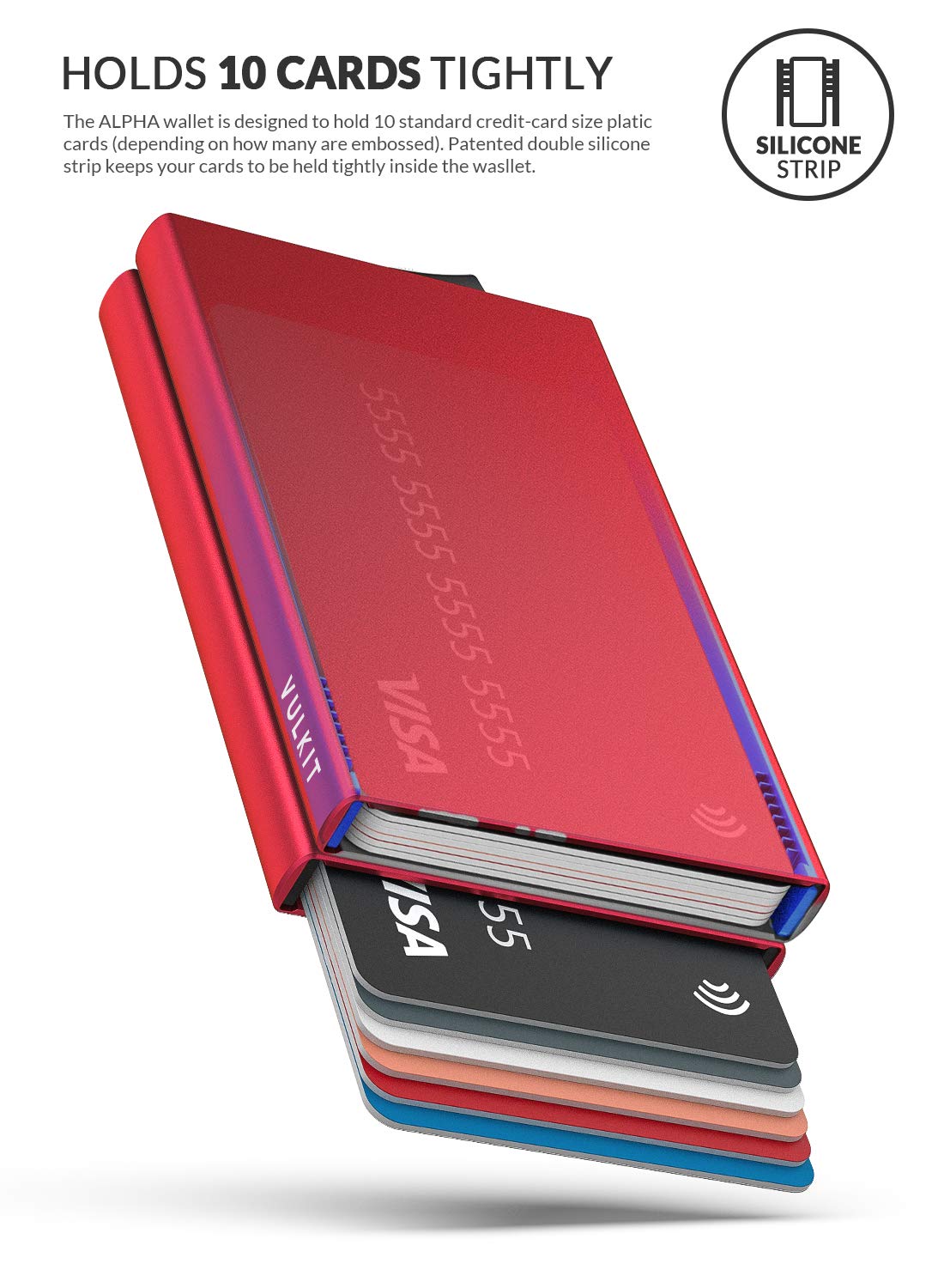 VULKIT Alpha Tarjetero Doble Caja de Metalico RFID Bloqueo Tarjeteros para Tarjetas de Credito Hombre o Mujer hasta 10 Tarjetas