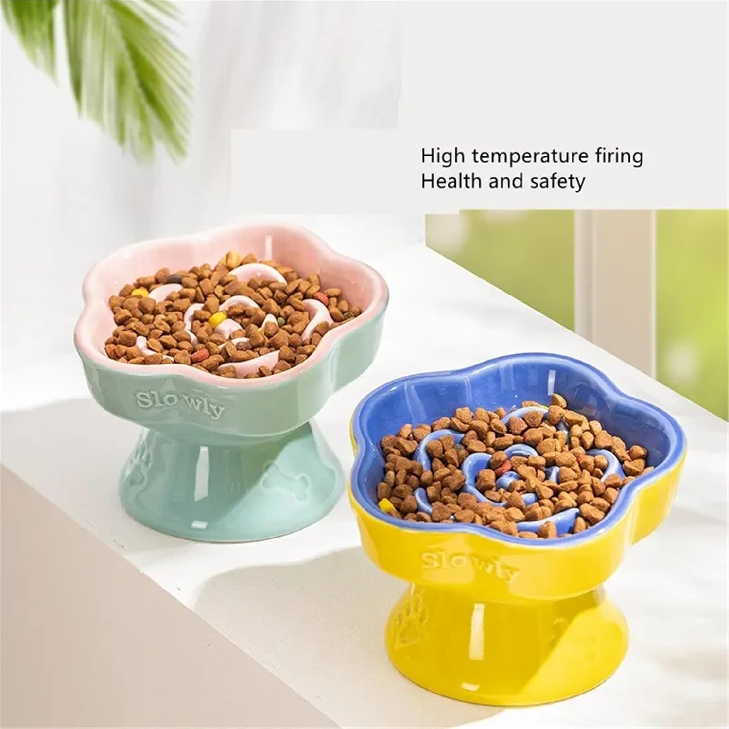 High Foot Ceramic Slow Feeder Bowl for Cats and Small Dogs - 200g Capacity Pet Feeding Accessory(Orange)