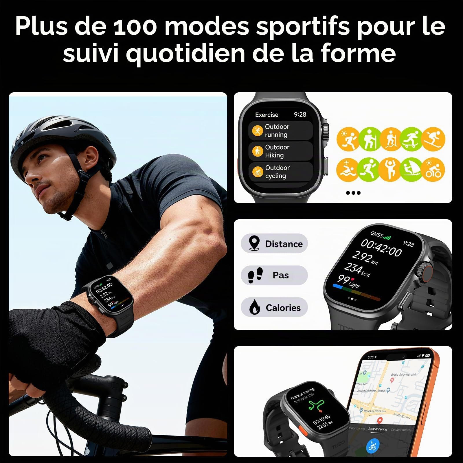 TOZO Watch 1 Montre Connectée, Tracker GPS d'Activité et de Fitness