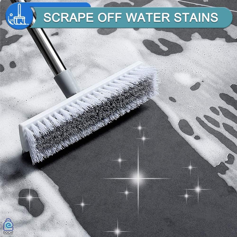 DOCAT 2 in 1 Bathroom Cleaning Brush with Wiper and Long Handle Floor Scrub Tiles Cleaning Brush for Home, Kitchen, Bathroom Cleaning Accessories, White, Stainless Steel 2