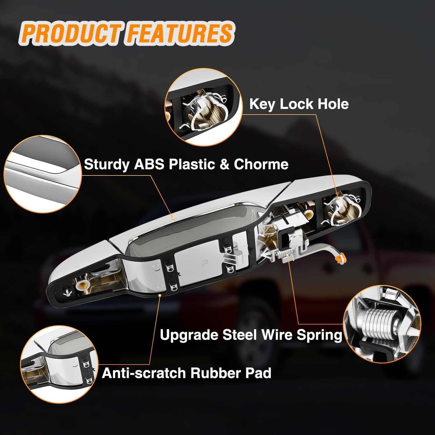 Nilight 4PCS Exterior Chrome Front Rear Driver & Passenger Car Door Handle for 2007 08 09 10 11 12 13 2014 Chevy Silverado Suburban Tahoe Avalanche GMC Sierra Yukon Cadillac Escalade Replaces#20828258